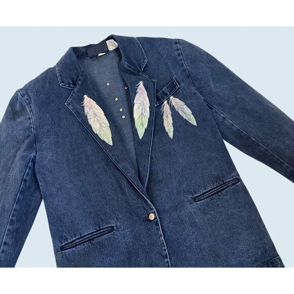 Vintage JORDACHE Hand Painted Denim Jacket Blazer Coat 80s / 90s Sz M - Picture 3 of 8